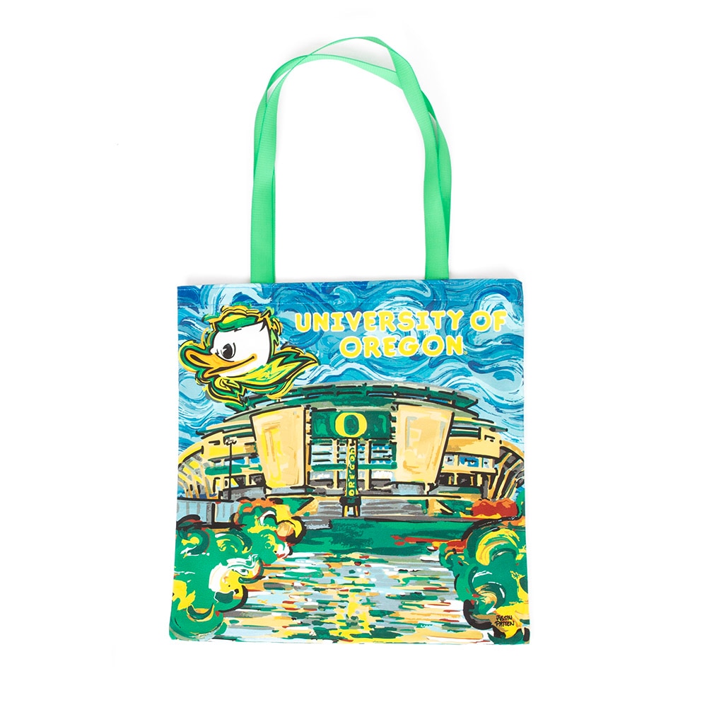 Autzen Stadium, Neil, Black, Tote, Accessories, Unisex, 15"x15", Football, Justin Patten, Medium, 993988